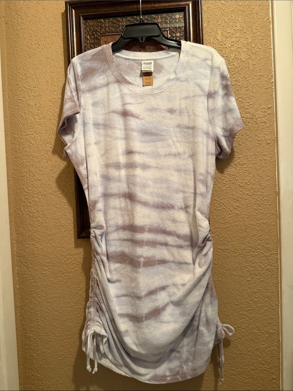 NWT Tie-Dye Blue, brown & white terry cloth Ruched Tee Dress - Multicolor. XXL.